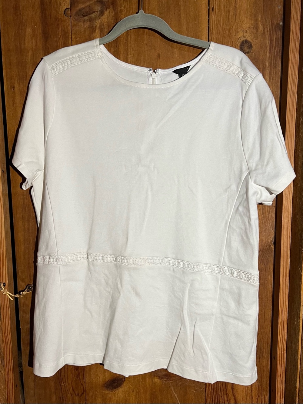 Ann Taylor Cream Short Sleeve Peplum Top with Lace Trim
